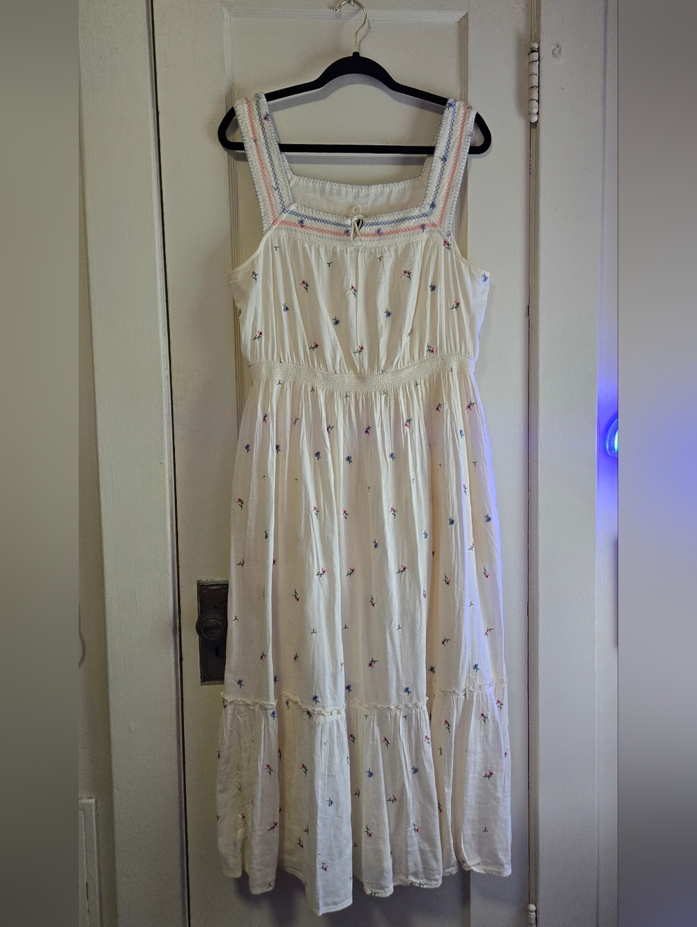 Old Navy Cream Maxi Dress with Multicolor Floral Embroidery